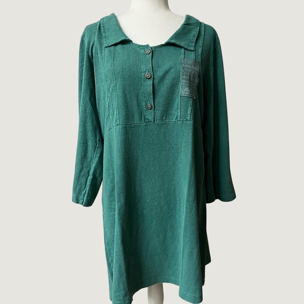 Earth Creations Hemp Organic Cotton Mini Dress Three Quarter Sleeve Medium Green